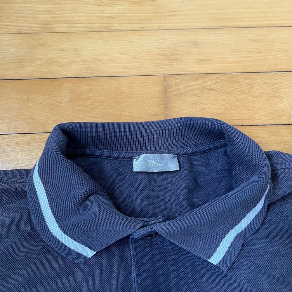 Dior Homme Mens Navy Blue Bee Embroidered Pique Polo Shirt Size 46 Small - Picture 3 of 8